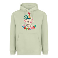 Matcha Moana HeiHei Rooster Pua Flowers Graphic Heavyweight Hoodie - PixelWave