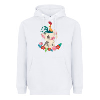 White Moana HeiHei Rooster Pua Flowers Graphic Heavyweight Hoodie - PixelWave