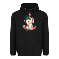 Black Moana HeiHei Rooster Pua Flowers Graphic Heavyweight Hoodie - PixelWave