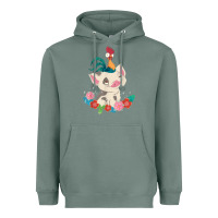 Sage Moana HeiHei Rooster Pua Flowers Graphic Heavyweight Hoodie - PixelWave