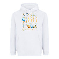 White 66th birthday 66 years of being awesome 66 years old woman Heavyweight Hoodie - PixelWave