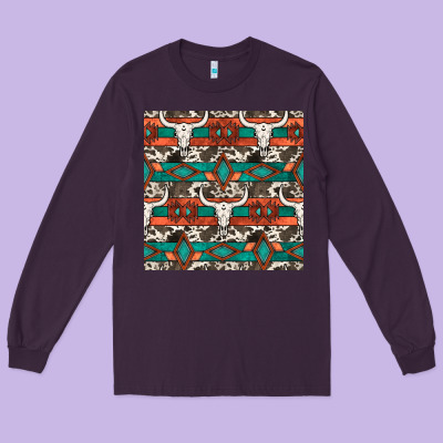 Native American Aztec Seamless Pattern 3 Long Sleeve Tee Designed By Bundleandbundleshop