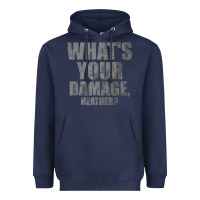 Navy what's your damage, heather   heathers Heavyweight Hoodie - PixelWave
