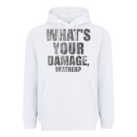 White what's your damage, heather   heathers Heavyweight Hoodie - PixelWave