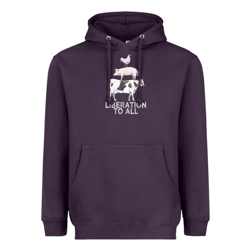 Liberation To All Vegan Vegetarian Food Animal Love Heavyweight Hoodie by PixelWave | Teevron