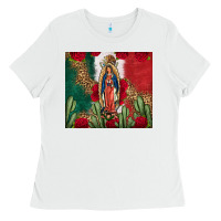 Our Lady Of Guadalupe Mexican Flag Roses Cactus Ladies Tee | Teevron