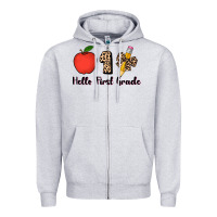 Heather Grey hello first grade leopard 3200x2400 Zipper Hoodie - AdoDesignShop
