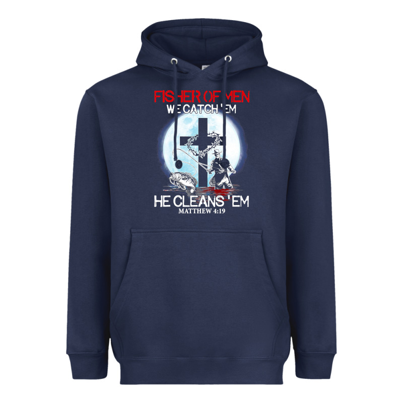 Fisher Of Men We Catch  Em He Cleans  Em Matthew 4 19 Heavyweight Hoodie by Craftify | Teevron