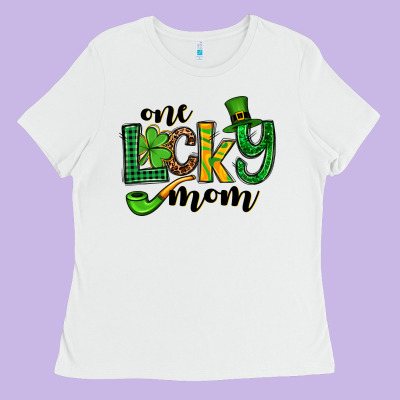 One Lucky Mom St. Patrick's Ladies Tee Designed By Oliviacreatesart