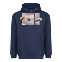 Navy creation of adam hands aesthetic t shirt Heavyweight Hoodie - InspiraDesign