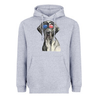 Heather Grey great dane sunglasses american usa flag 4th of july fourth t shirt Heavyweight Hoodie - InspiraDesign