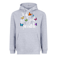 Heather Grey With God All Things Are Possible  Religious Butterfly Art Heavyweight Hoodie - InspiraDesign
