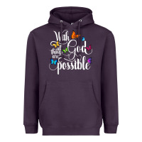 Plum With God All Things Are Possible  Religious Butterfly Art Heavyweight Hoodie - InspiraDesign