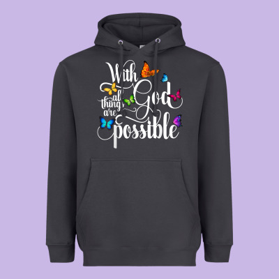 With God All Things Are Possible  Religious Butterfly Art Heavyweight Hoodie Designed By Inspiradesign