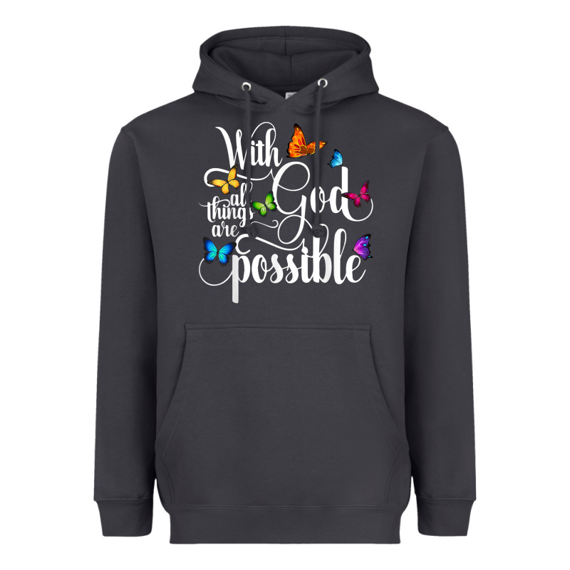 With God All Things Are Possible  Religious Butterfly Art Heavyweight Hoodie by InspiraDesign | Teevron