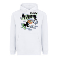 White Danny Phantom Coming Through Brick Wall Heavyweight Hoodie - InspiraDesign
