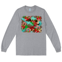 Heather Grey Christmas Plaid Turquoise Glitter Cowhide Long Sleeve Tee - FaDigitalArtStudio
