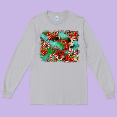 Christmas Plaid Turquoise Glitter Cowhide Long Sleeve Tee Designed By Fadigitalartstudio