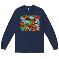 Navy Christmas Plaid Turquoise Glitter Cowhide Long Sleeve Tee - FaDigitalArtStudio