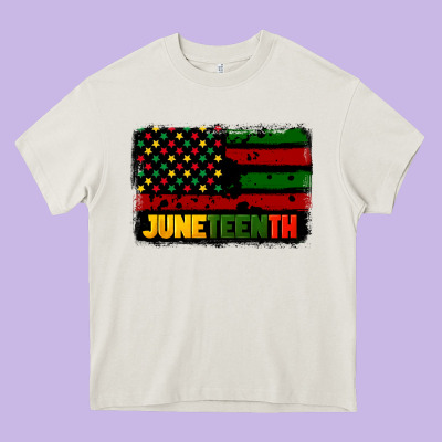 Juneteenth American Flag Heavy Core Tee Designed By Cowgirlartshop