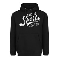 Black Yay Go Sports Vintage Funny Sports Heavyweight Hoodie - ArtChic