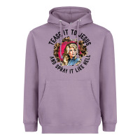 Lavender tease it to jesus and spray it like hell leopard western raglan baseba Heavyweight Hoodie - ArtChic