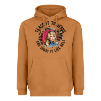 Meerkat tease it to jesus and spray it like hell leopard western raglan baseba Heavyweight Hoodie - ArtChic