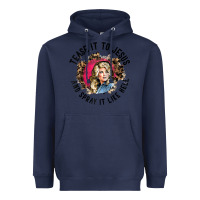 Navy tease it to jesus and spray it like hell leopard western raglan baseba Heavyweight Hoodie - ArtChic