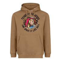 Toasted Coconut tease it to jesus and spray it like hell leopard western raglan baseba Heavyweight Hoodie - ArtChic