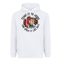 White tease it to jesus and spray it like hell leopard western raglan baseba Heavyweight Hoodie - ArtChic
