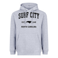 Heather Grey Surf City North Carolina Nc Vintage Sports Design Black Prin Heavyweight Hoodie - StudioElite