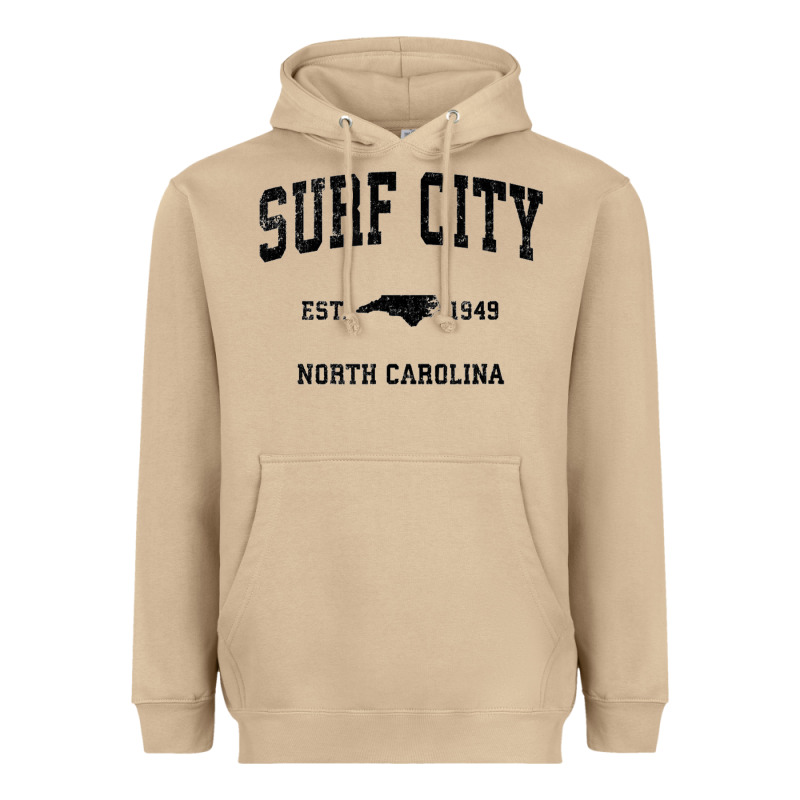 Surf City North Carolina Nc Vintage Sports Design Black Prin Heavyweight Hoodie by StudioElite | Teevron