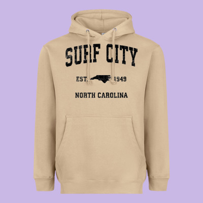 Surf City North Carolina Nc Vintage Sports Design Black Prin Heavyweight Hoodie Designed By Studioelite