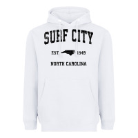 White Surf City North Carolina Nc Vintage Sports Design Black Prin Heavyweight Hoodie - StudioElite