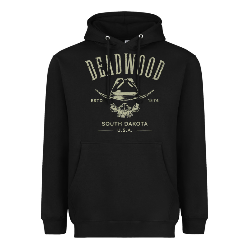 Deadwood South Dakota Usa Distressed Skull Design Souvenir Premium T S Heavyweight Hoodie by StudioElite | Teevron