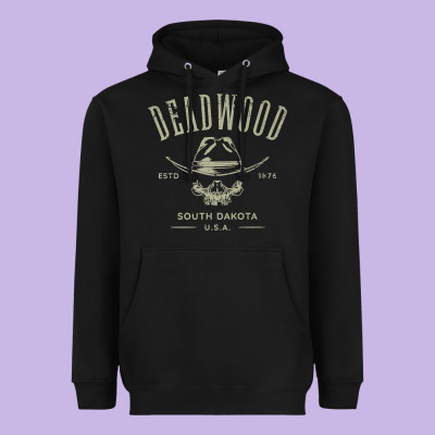 Deadwood South Dakota Usa Distressed Skull Design Souvenir Premium T S Heavyweight Hoodie Designed By Studioelite
