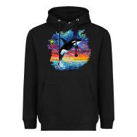 Black Orca Killer Whale Starry Night Impressionist Dog Art By Aja Heavyweight Hoodie - PixelFlow