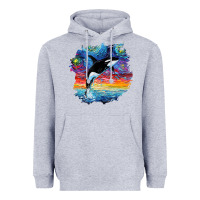 Heather Grey Orca Killer Whale Starry Night Impressionist Dog Art By Aja Heavyweight Hoodie - PixelFlow