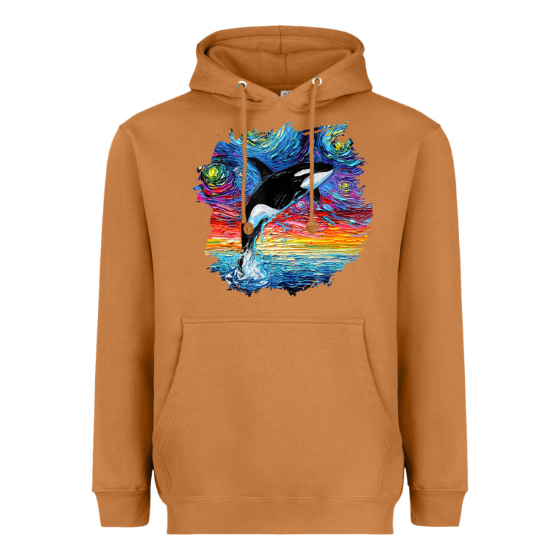 Orca Killer Whale Starry Night Impressionist Dog Art By Aja Heavyweight Hoodie by PixelFlow | Teevron