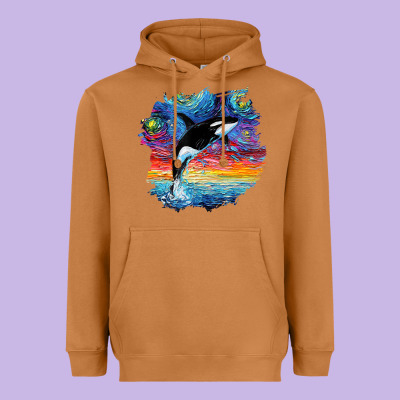 Orca Killer Whale Starry Night Impressionist Dog Art By Aja Heavyweight Hoodie Designed By Pixelflow