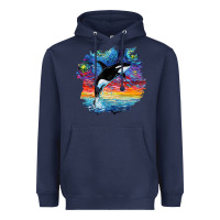 Navy Orca Killer Whale Starry Night Impressionist Dog Art By Aja Heavyweight Hoodie - PixelFlow