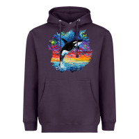 Plum Orca Killer Whale Starry Night Impressionist Dog Art By Aja Heavyweight Hoodie - PixelFlow