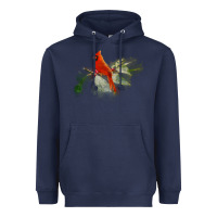 Navy wild red cardinal bird long sleeve Heavyweight Hoodie - PixelFlow