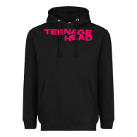 Black Teenage Head Print (Pink) Plain Heavyweight Hoodie - PixelFlow