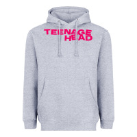 Heather Grey Teenage Head Print (Pink) Plain Heavyweight Hoodie - PixelFlow