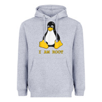 Heather Grey Linux Mascot Tux the Penguin I Am Root TShirt Men Women Kids Heavyweight Hoodie - PixelFlow