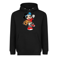 Black micky-playing-baseball-cartoon-illustration-- Heavyweight Hoodie - PixelFlow