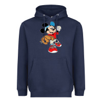 Navy micky-playing-baseball-cartoon-illustration-- Heavyweight Hoodie - PixelFlow