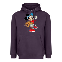 Plum micky-playing-baseball-cartoon-illustration-- Heavyweight Hoodie - PixelFlow
