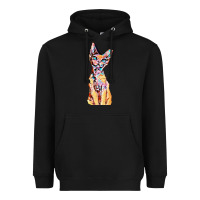 Black Colorful Cat Heavyweight Hoodie - PixelFlow